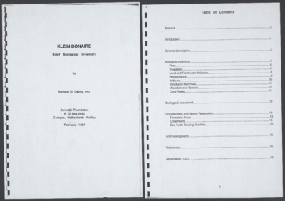 1031 Klein Bonaire. Brief Biological Inventory / Adolphe O. Debrot, Ph.D., 1997