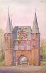 F000681 Stadszijde van de Broederpoort. Een reproduktie van een aquarel, getekend door Jaap Spijer - uitgave VVV Kampen ...