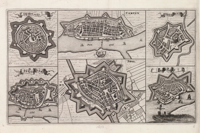 11 Oldenzaal, Deventer, Kampen, Zwolle, Steenwijk, Hasselt door Lambert van de Bosch, 1675. Uitgave Historien onses ...