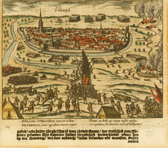 3 Steenwijk belegerd door Rennenberg in 1580-1581. Uitgave P.C. Bor, Ned. Oorlogen 1622 (handgekleurde gravure), 1622