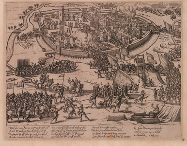 4 Beleg van Steenwijk door Maurits en Willem Lodewijk 1592. Gravure uit Historiën der Nederlandsche en hare naburen, ...