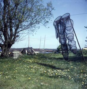269 Visnetten hangen te drogen in de omgeving van Giethoorn omstreeks 1975