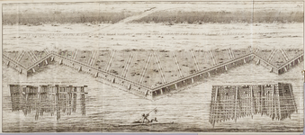  Constructietekening van de aarden Muiderzeedijk met balken, 1702