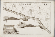  Rechter blad van een gedrukte kaart met profielen van de vernieuwde Zeedijk beoosten Muiden, 1737