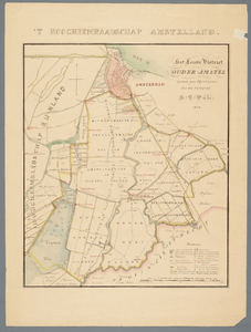  Blad 1 van zes ingekleurde en beschreven kaarten van zes districten van het hoogheemraadschap Amstelland, 1874