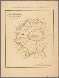  Blad 4 van zes ingekleurde en beschreven kaarten van zes districten van het hoogheemraadschap Amstelland, 1874