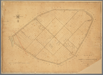  Kaartblad met kleuren van de secties A en B van de gemeente Watergraafsmeer nabij de Amstel met de grens van de ...