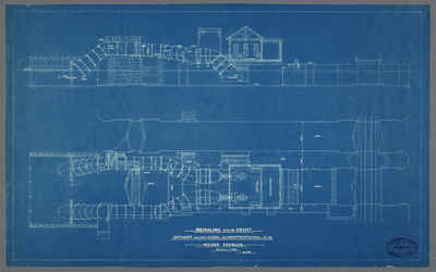  Blauwdruk van tekening door ingenieurs De Wit te Amsterdam van een ontwerp van een dubbel schroefpompgemaal op de ...