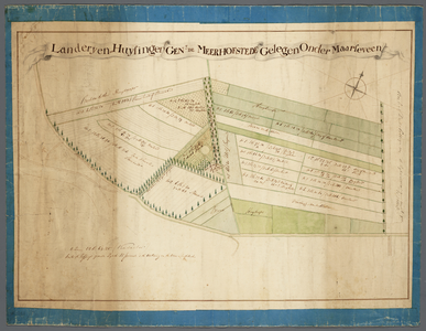  Getekend kaartblad met kleur van landerijen en behuizing de Meerhofstede van Huydecoper gelegen onder Maarsseveen ...