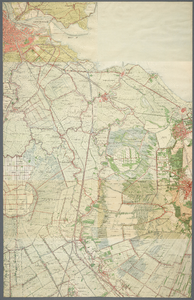  Topografische kaart met kleur op linnen van gebied tussen Amsterdam Hilversum Haarzuilens en Wilnis, 1900