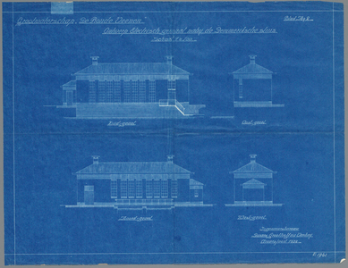  Blauwdruk van tekening van ontwerp electrisch gemaal nabij Demmerikse sluis, 1922