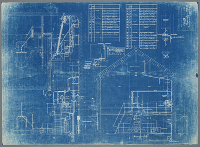  Werktekening met pijpenplan van dieselgemaal Ronde Hoep, 1913