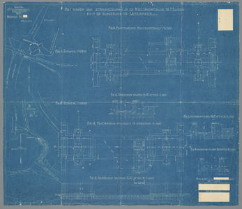  Blauwdruk van tekening van plattegrond en doorsnede bij bestek voor maken van stroomdeuren in Keetpoortsluis en ...