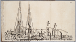  Tekening van werkzaamheden bij de sluis van Muiden, 1736