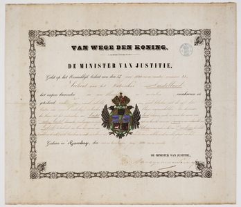  Verklaring van verlening van een wapen aan het waterschap Amstelland, 1876