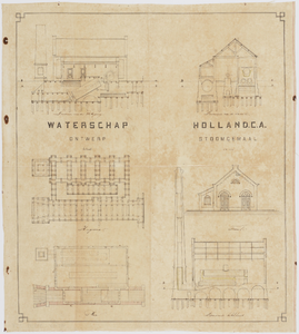  Ontwerptekening voor de bouw van een stoomgemaal voor de bemaling van waterschap Honderd, 1874-1876