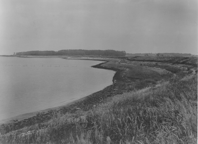  Foto van de buitenzijde van de zeedijk met de Zuiderzee nabij Papenlaan vanuit westen, 1921