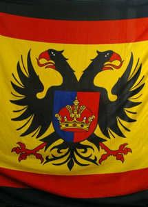  Vlag in kleur met daarop elementen uit het wapen van het hoogheemraadschap Amstelland met dubbelkoppige adelaar en ...