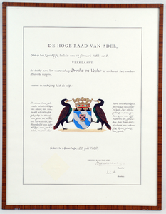 Verklaring van Hoge Raad van Adel inzake verlening van wapen aan waterschap Drecht en Vecht, 1982