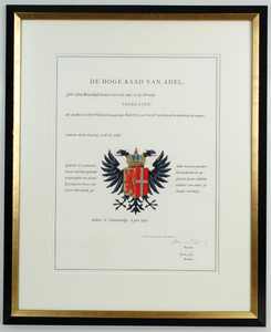 Verklaring inzake verlening van wapen aan hoogheemraadschap Amstel en Vecht met dubbelkoppige adelaar en Duitse ...