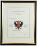  Verklaring inzake verlening van wapen aan hoogheemraadschap Amstel en Vecht met dubbelkoppige adelaar en Duitse ...