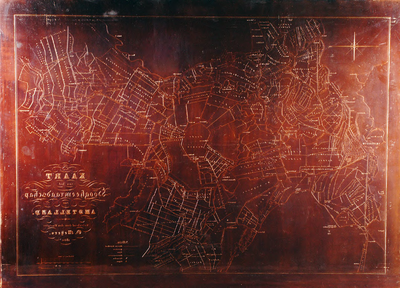 Koperen plaat in spiegelbeeld van de kaart van het hoogheemraadschap Amstelland, 1860