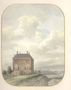  Tekening van oostzijde Gemeenlandshuis op de Diemerzeedijk, 1869