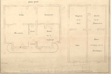  Detail van een ontwerptekening van het sluishuis te Muiden met een plattegrond van de woning en de werkruimten, ca. 1840