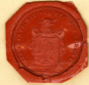  Lakzegel met wapen van gemeente met bijschrift rond het wapen van heemraadschap Bijlmermeer, 1794