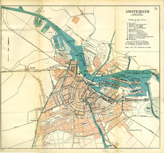  Kaart van Amsterdam in kleur met vermelding van de sluizen en waterkeringen, 1926