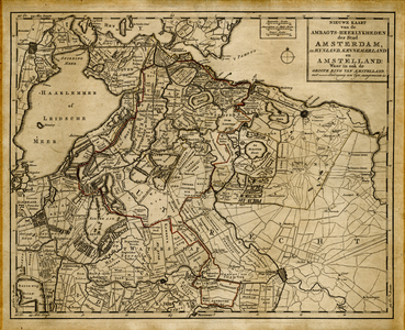  Gedrukte nieuwe kaart van de ambachtsheerlijkheden der stad Amsterdam in Rijnland, Kennemerland en Amstelland, 1767