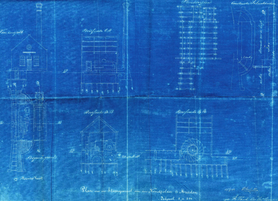  Fragment van blauwdruk van tekening met plan van stoomgemaal voor de Noordpolder beoosten Muiden, 1892 juni
