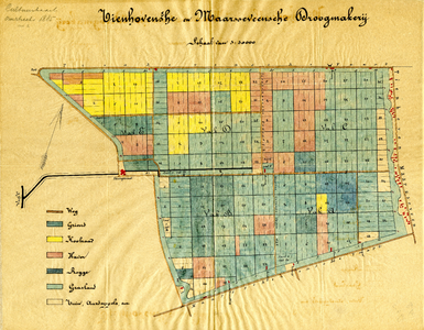  Kaart met kleur van de Tienhovense en Maarsseveense droogmakerij en latere Bethunepolder, 1880 ca