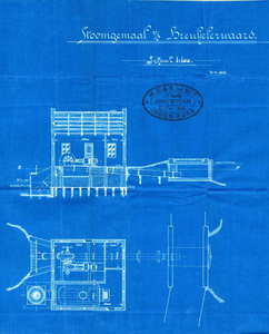  Blauwdruk van een tekening met een ontwerp van een stoomgemaal voor de Breukelerwaard, 1906