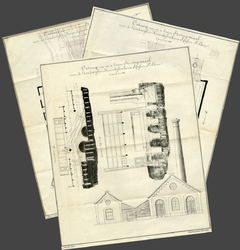  Ontwerptekeningen van een te bouwen stoomgemaal in de Hondswijker-, Keverdijksche- en Spijkerpolders