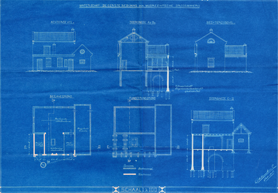  Blauwdruk met een ontwerp voor de verbouwing van het machinegebouw van waterschap de Eerste Bedijking, 1918