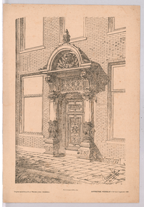1082 Kneuterdijk: ingangpartij met deur. uit: Bouwkundig weekbad nr. 37 van 15 september 1888. fotolitho Wegner & ...
