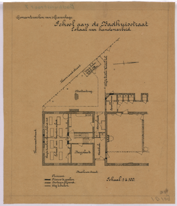 109 Badhuisstraat 79 a en 81: Kostelooze school - plattegrond verbouwing lokaal voor handenarbeid., 1909