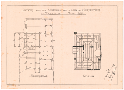 1237 Laan van Meerdervoort: Kookschool - fundering- en kapplan van het ontwerp. fotolitho G.J. Thieme, Arnhem., 1899