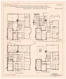 1239 Laan van Meerdervoort 207: Huishoudschool - situatie en plattegrondenplan tot verbouwing van de school, 1928