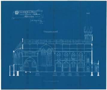 130 Beeklaan: Sint Agneskerk - lengtedoorsnede. goedgekeurde tekening, 1901