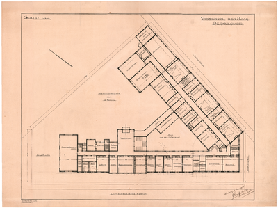 1452 Louise Henriëttestraat: Vakschool voor Meisjes - plattegrond begane grond. ontwerp., 1910