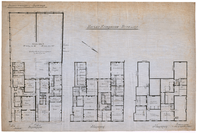 1674 Noordeinde 138-140: plattegronden van etages en met tuin, 1890-1920