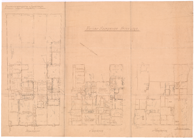 1675 Noordeinde 138-140: plattegronden van etages en met tuin, 1890-1920