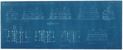 1718 Pauwenlaan: Woonhuizen - gevels, doorsneden, plattegronden, garages en situatie, 1920