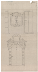 1723 Paviljoensgracht 51 - 225: Heilige Geesthofje - detail voorzijde toegangspoort, opmeting door gemeente. tekening ...