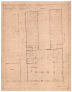 1795 Prinsegracht: Boterwaag - plattegrond begane grond. schetsontwerp van de verbouwing voor het gemeentearchief., 1920-1940