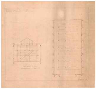 1798 Prinsegracht: Boterwaag - plattegrond tweede verdieping en doorsnede. schetsontwerp van de verbouwing voor het ...