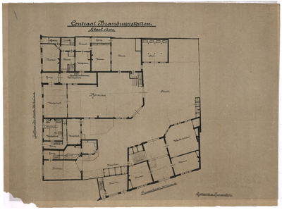 1799 Prinsestraat 37-41: Centraal Brandweergebouw - plattegrond met binnenplaats., 1920