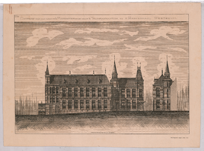 1805 Prinsestraat: Post- en Telegraafkantoor - westgevel. ontwerp voor de verbouw. fotolitho Wegner & Mottu, Amsterdam. ...